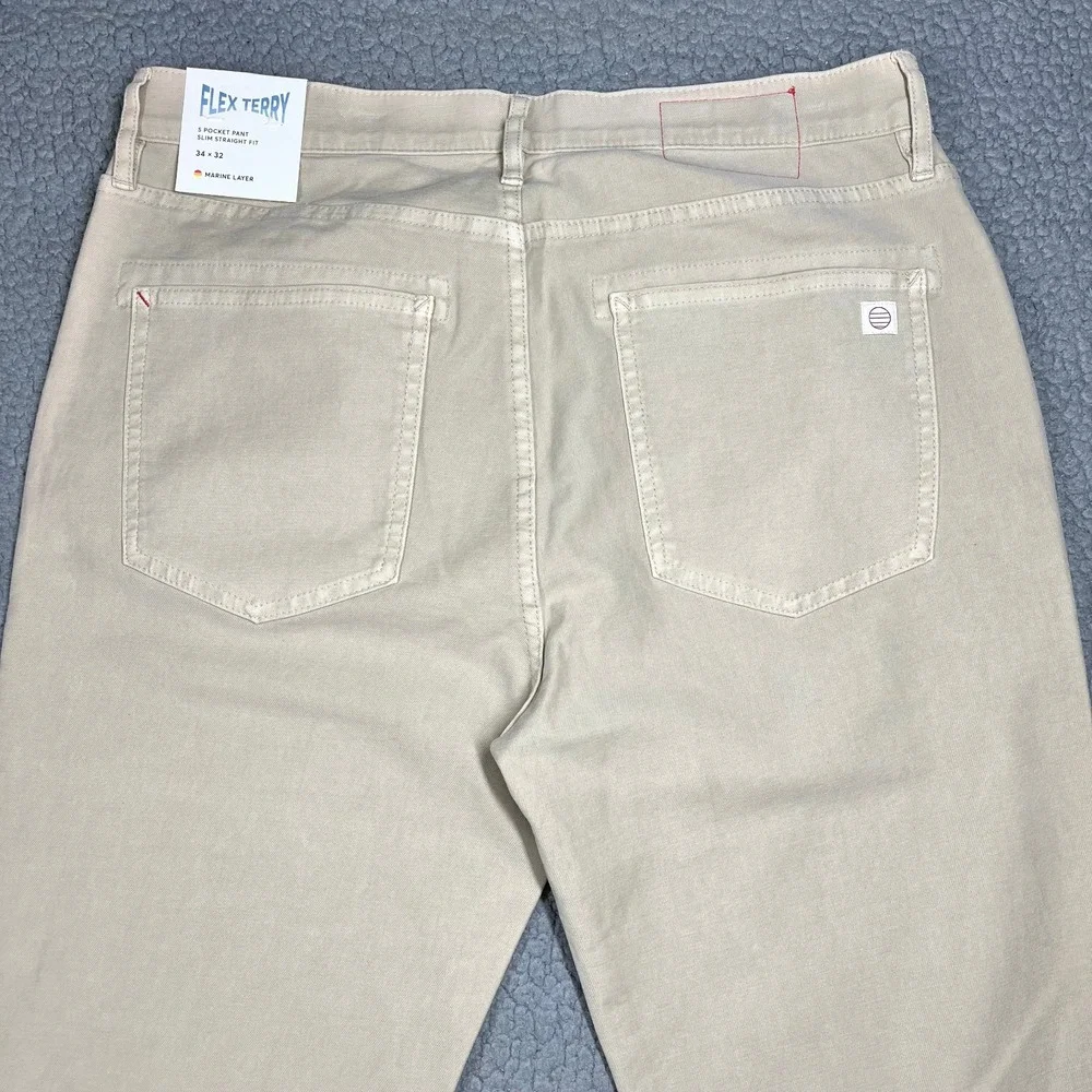 Marine Layer Flex Terry Pant Slim Straight Khaki Tan 34x32 NWT MRSP $148